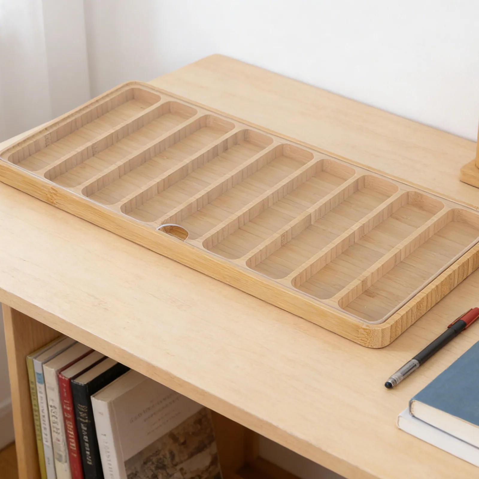 Bamboo Watch Band Organizer Case with Clear Acrylic Lid 9-Slot Watch Strap Storage Box for Home Office Display Dust-Free Elegant