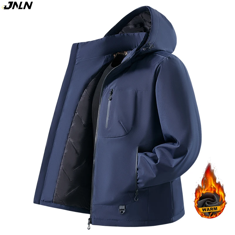 JNLN Men's Winter Warm Windbreaker Graphene Inner Waterproof Fleece Jackets Hiking Camping Climbing Skiing Thermal Rain Coat
