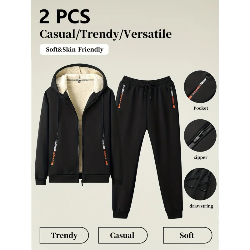 Men's Winter Hooded Velvet Thickened Casual Sports Suit Stranger Things Sweatshirts Set Sweatshirt Man Hoodie Tracksuit Sets