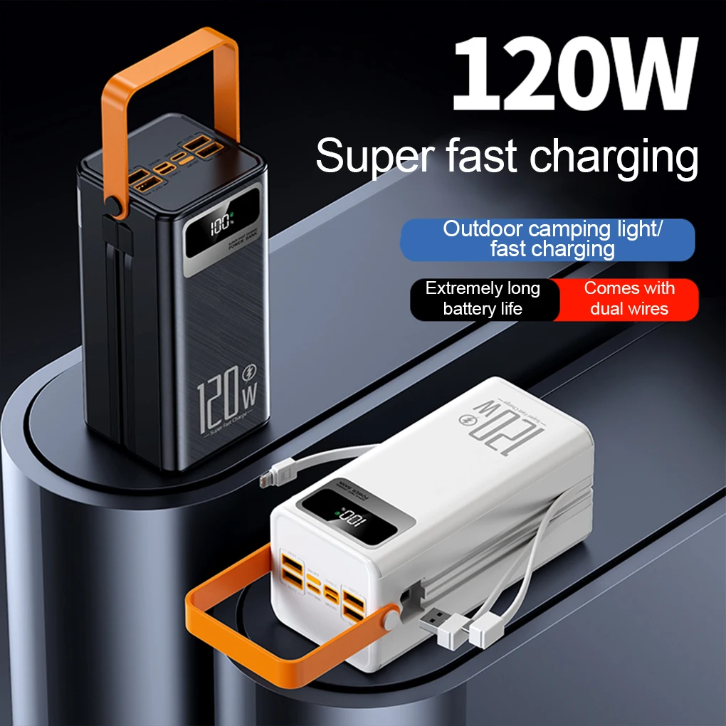 60000mAh Portable Power Bank LED Charger for Home Camping Phone 120W Fast Charging Power Station Emergency Power Bank