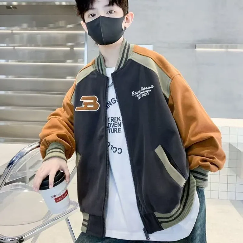 2025 New Boys Baseball Jacket with Letter Print Casual Sporty Hoodie Jacket for Kids Autumn Spring Unisex Toddler Outerwear