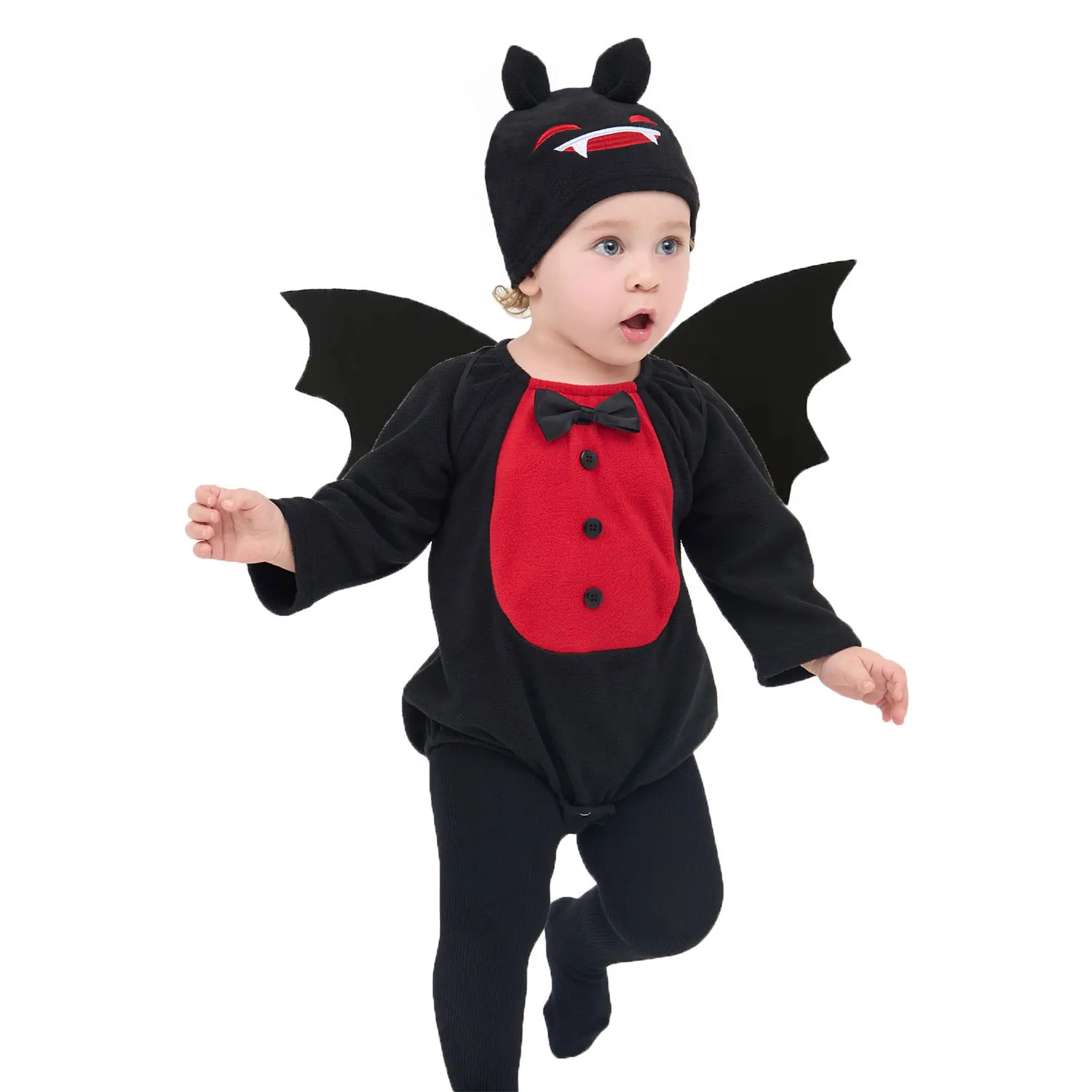 Umorden Unisex Baby Infant Halloween Red Black Bat Vampire Devil Costume Romper Wings Hat 3pcs Set 1-2T