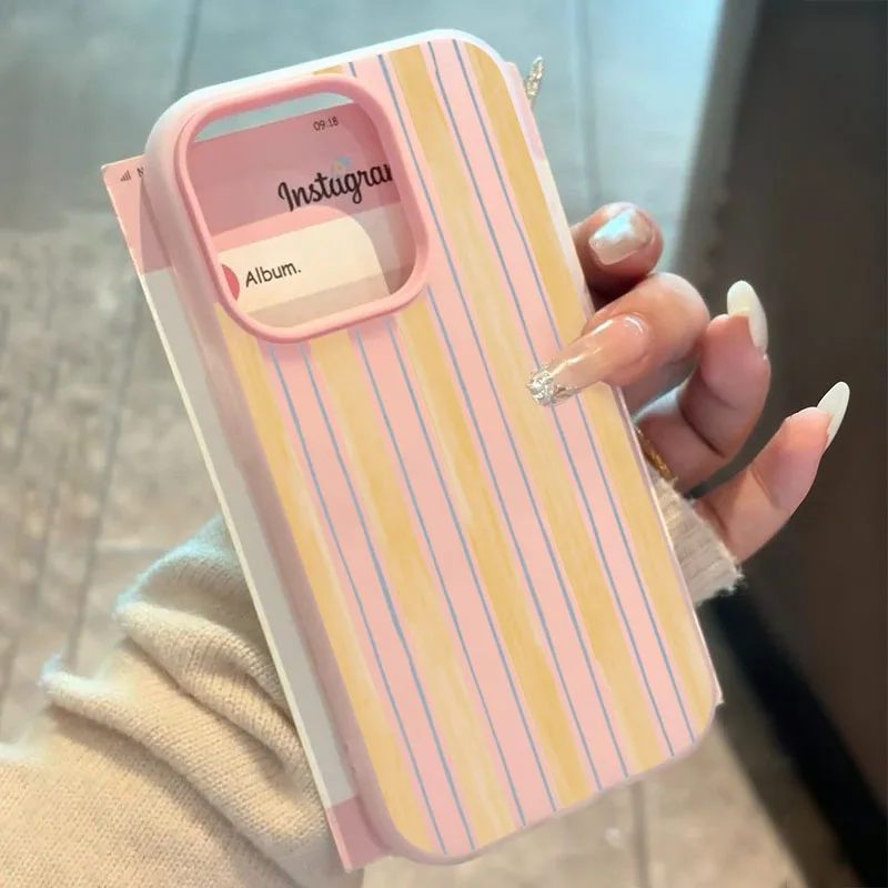 Stylish Yellow Striped Phone Case For iPhone 17 16 E 15 14 13 12 11 Pro XR x Max 7 8 Plus 17 Air Minimalist 2 in 1 Back Cover