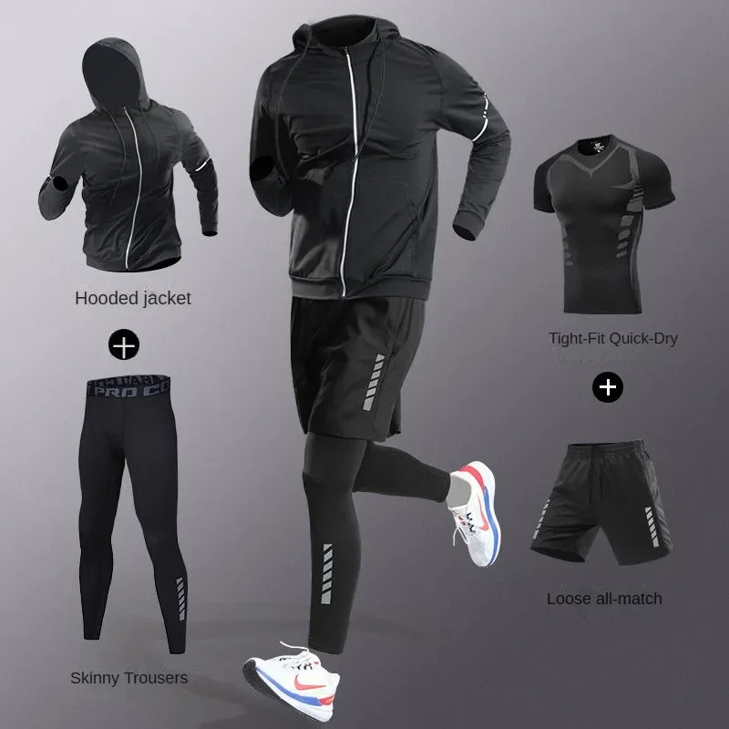 3-7Pcs Men's Ice Fiber Quick-Dry Running Fitness Full Set/Suit Tracksuit For Marathon, Training Cycling,Jogging,Gym, sweatpants