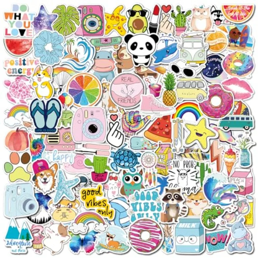 100 PCS Cute Stickers for Water Bottles Aesthetic Colorful Waterproof Vinyl Stickers for Guitar Notebook Laptop Phone Case Skat
