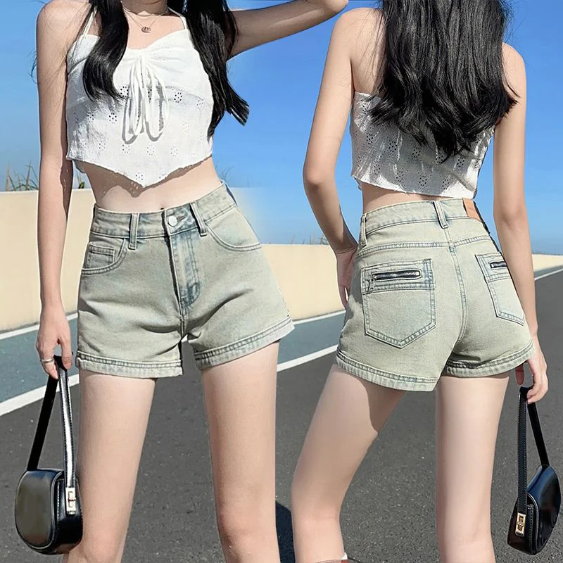 Women Fashion Simple Streetwear Shorts Lady Popular Casual Summer Mini Jeans Female Vintage Blue High Waist Beach Denim Shorts