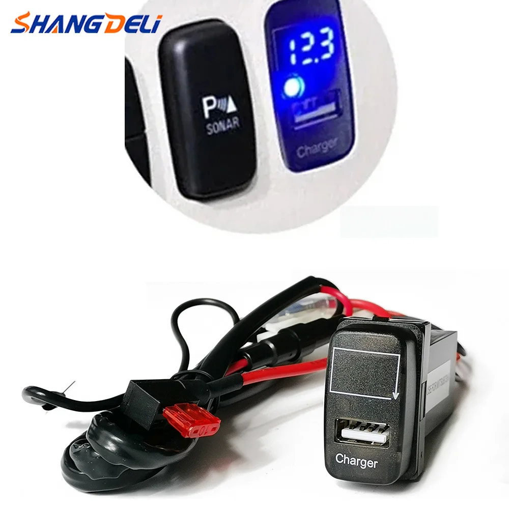 1PC Car USB Port Phone Charger Socket Interface Adapter with Voltage Display Blue Light For Mitsubishi Accessories