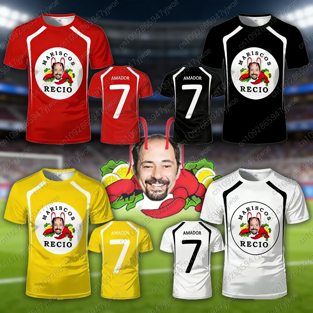 26 Men Humor Seafood Shrimp Print Cosplay Jersey Football T Shirt Men's Sports Quick-Drying M-Mariscos Recio Jersey Kids T-Shirt