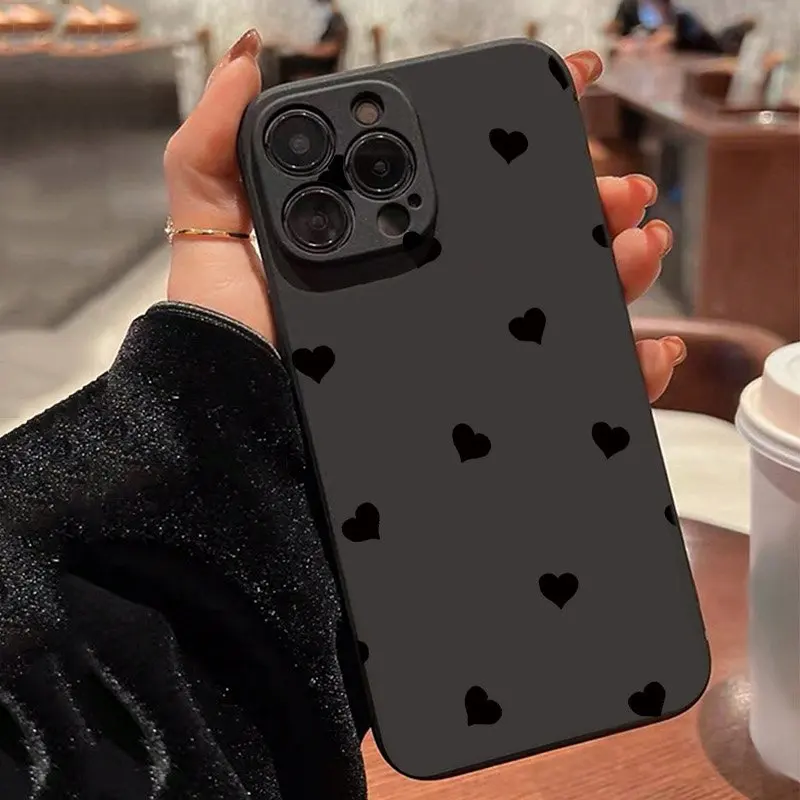 Black Heart Pattern Phone Case For Xiaomi Redmi Note 14 13 12 11 Pro Plus 5G 10 Redmi 14C 13C 12C Shockproof Soft Silicone Cover