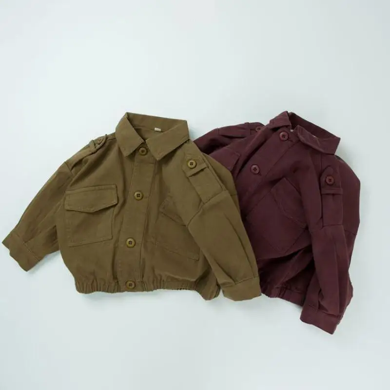 2025 Autumn New Children Long Sleeve Casual Lapel Jacket Vintage Boys Loose Pocket Coat Cotton Baby Cargo Jacket Kids Clothes