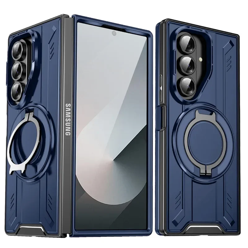 Fashional Armor Car Design Magnetic Holder Ring Phone Case for Samsung Galaxy Z Fold 7 6 5 Durable Lens Shockproof Protect Cover