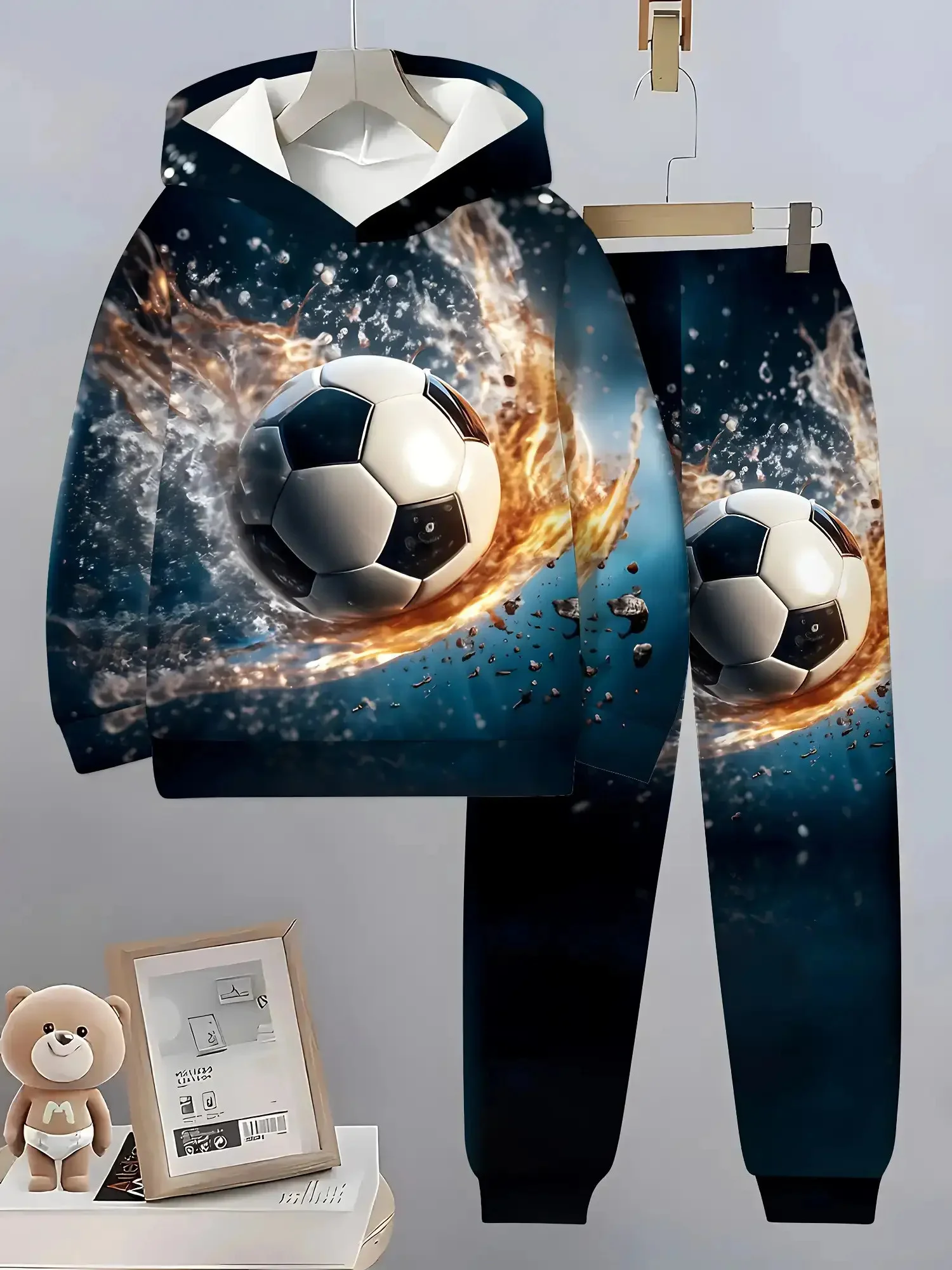 Football 3D Print Suit Sweatshirt Forest Tiger Print Casual Hoodie + Drawstring Casual Pants 2pcs Set Men Women Hoodie Suit