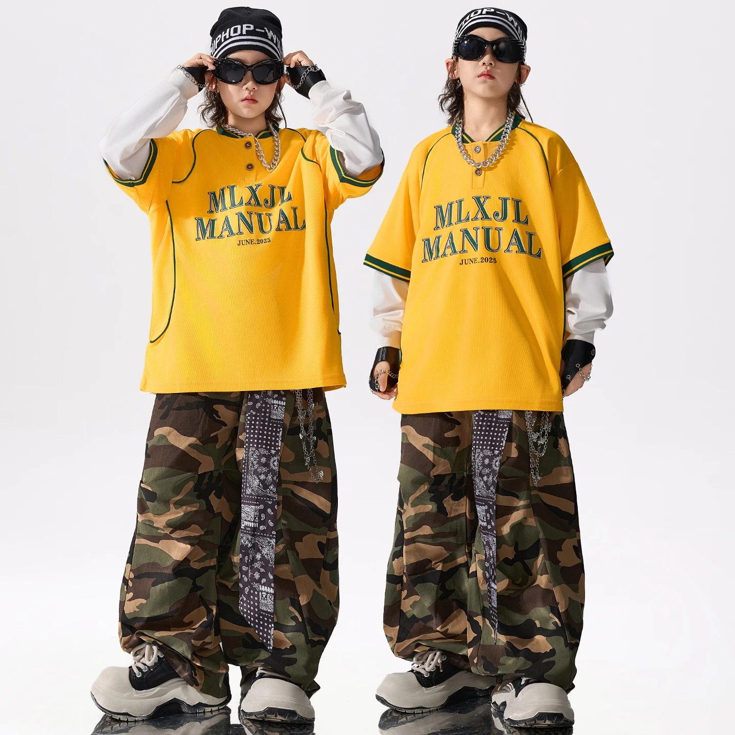 Hip Hop Boys Loose Yellow Sweatshirt Street Dance Jeans Pants Girls Cool Streetwear Child Jazz Clothes Sets Kids K-pop Costumes