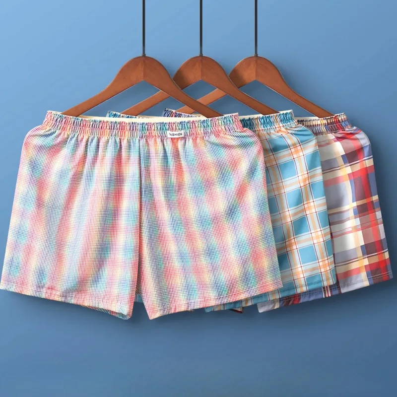 Plaid Mens Arrow Pants Casual Loose Sleep Bottoms Fashion Swim Boxershorts Soft Man Home Shorts Underwear Beachwear Flat Panties