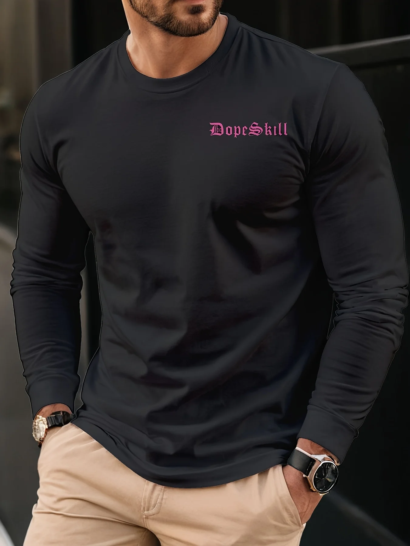 Men's Funny Dollar Pattern Printed Long Sleeve T-Shirt Trendy Round Neck Top Comfortable and Breathable for Daily Travel