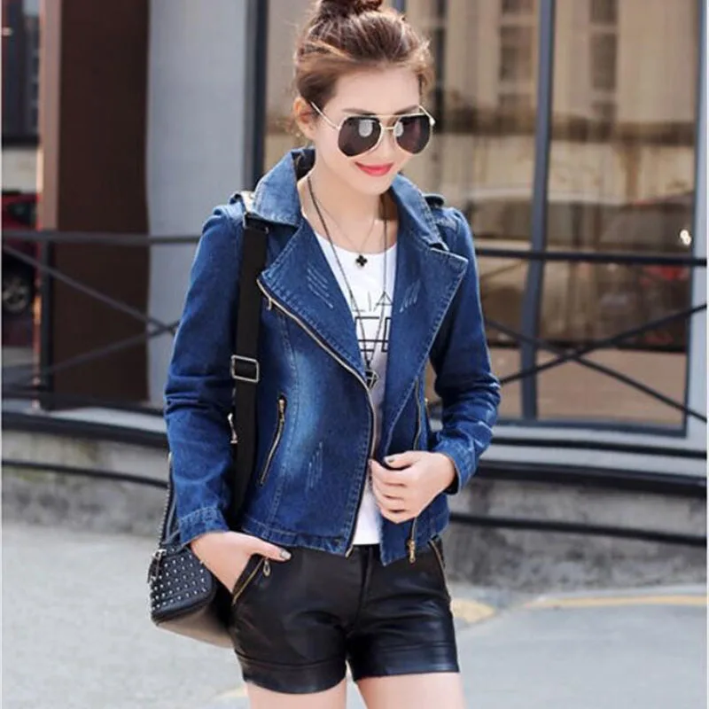 Short Denim Jacket Women Spring Autumn Blazer Zipper Slim Casual Tops Lady Outerwear Blue Jeans Coat Windbreaker Female New