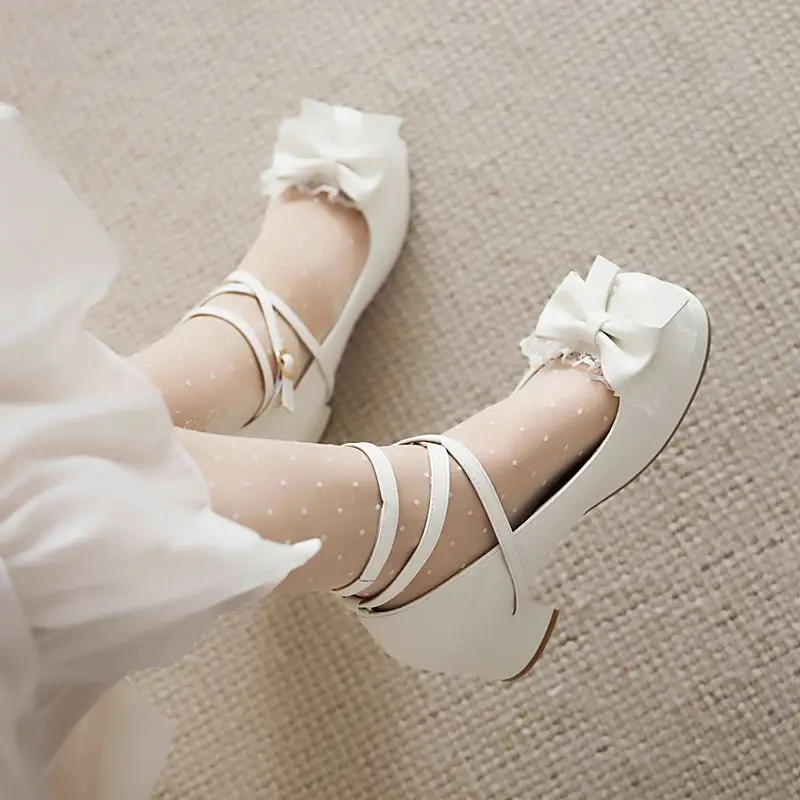 SIMLOVEYO Lolita Style Girls Pumps 28 29 Round Toe Chunky Heels 5cm Platform shoes Buckle Strap Big Size 47 48 Sweet Shoes