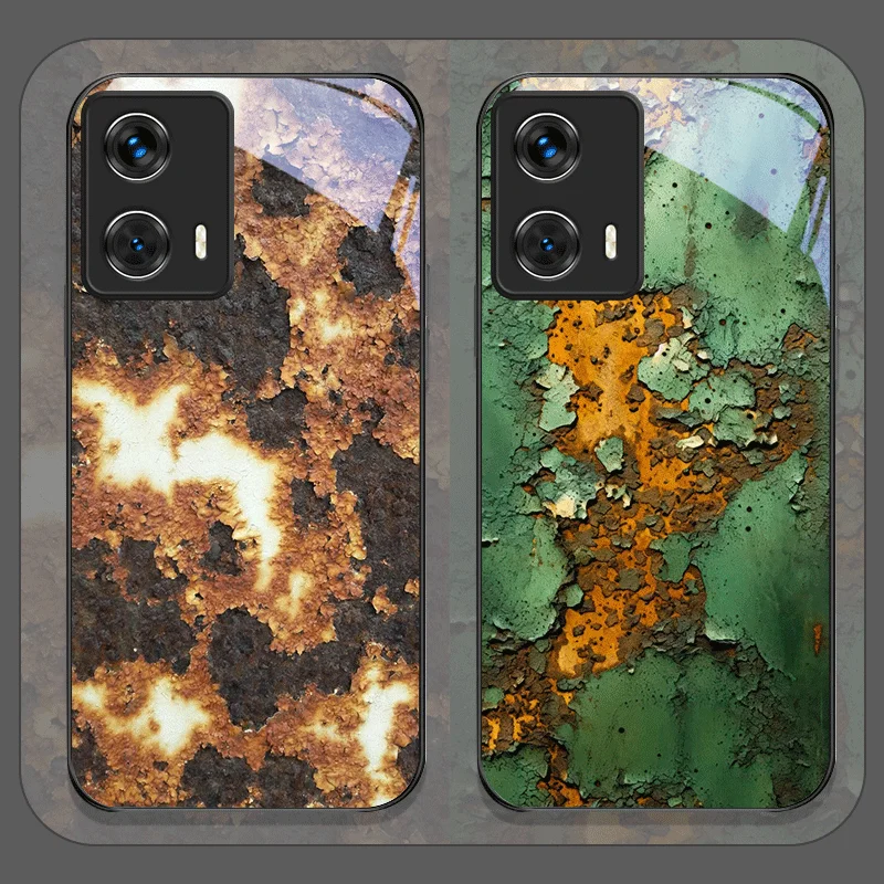 Creative Rusty Metal Surface Pattern Tempered Glass Phone Case for Motorola Moto Edge 50 Fusion 40 Neo 30 Pro G85 G84 G55 Cover