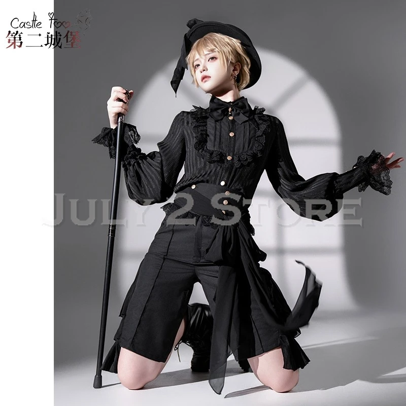 July 2 Store Women Jirai Kei Ouji Style Outfit Lolita Medieval Blouse Fancy Black Suit Cosplay Gothic Shorts Uni
