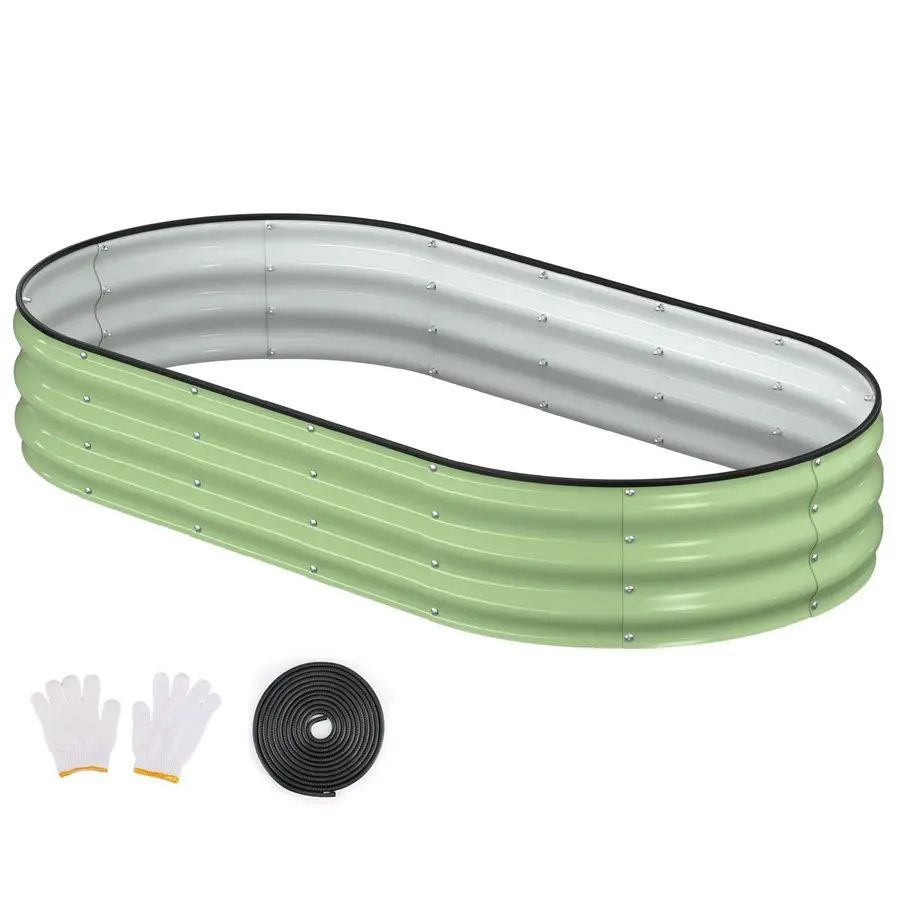 Garden Bed, 6x3x1ft Galvanized Outdoor Planter Beds with Safety Edging and Gloves, Oval Metal Planter Box for Gardening Vegetabl