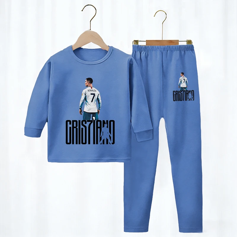 CR7 Ronaldo Children Pajamas Set Soccer Star Print Boy Girl Thermal Underwear Pants Kids Long Sleeve Winter Sleepwear Outfit