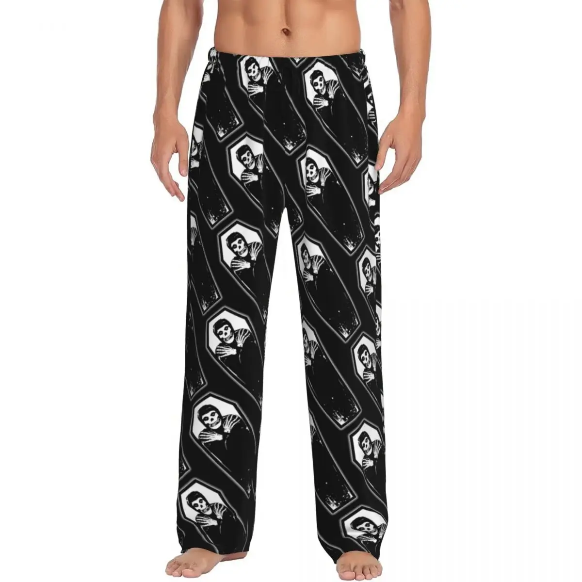 Custom Heavy Metal Misfits Skull Pajama Pants for Men Lounge Sleep Stretch Sleepwear Bottoms with Pockets