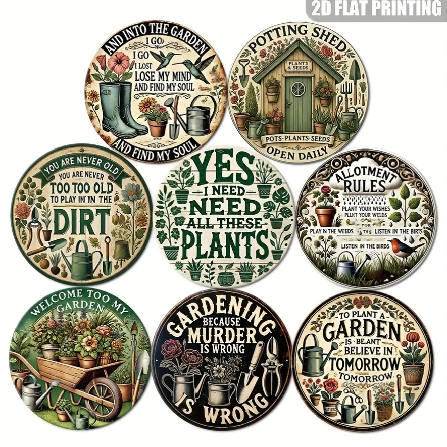 Round Garden Metal Vintage Gardening Plaque, Wall Decor for Home Garden Potting Shed Greenhouse Living Room Bedroom