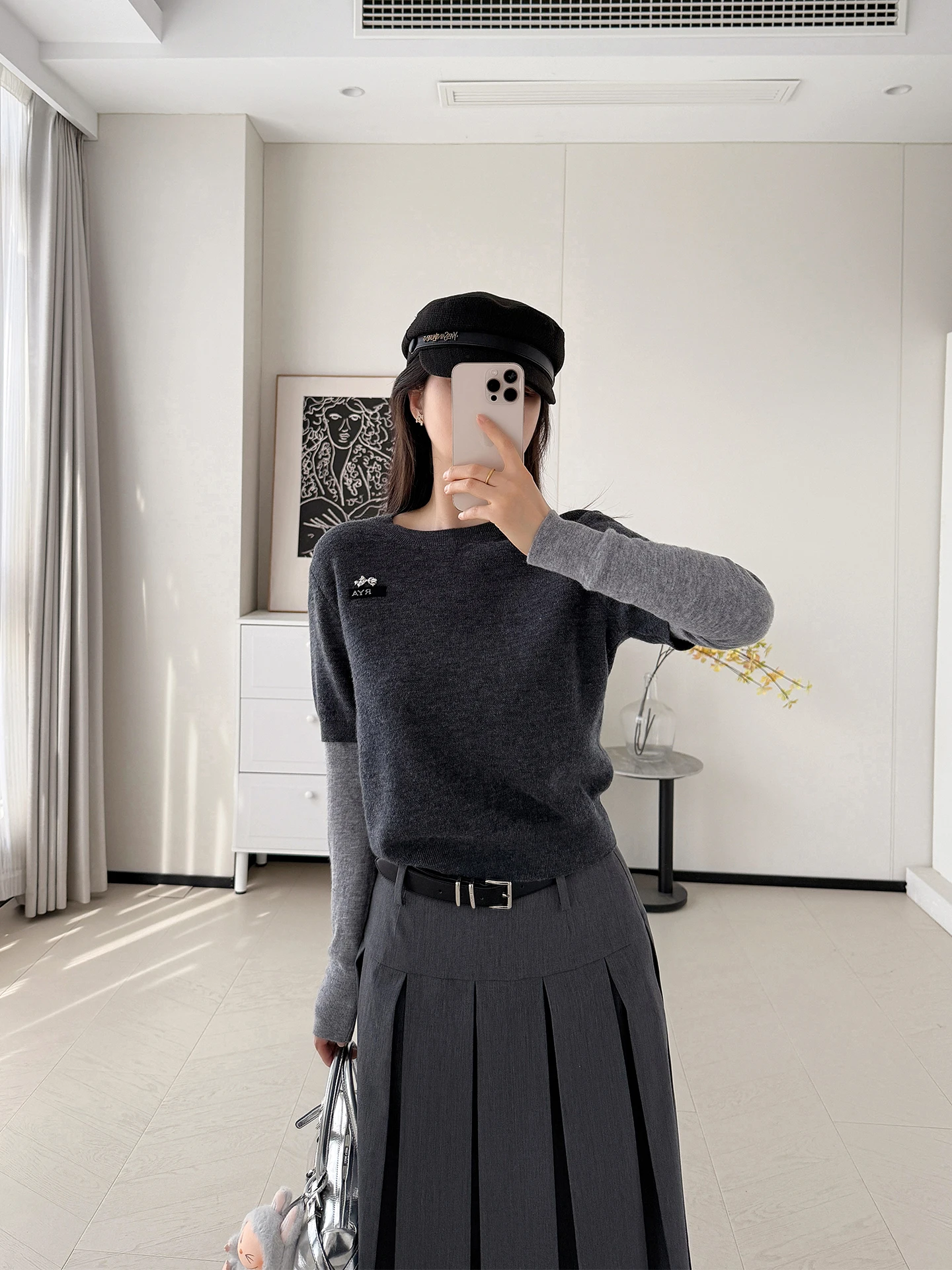 ay Knitted Woolen Sweater Letter Embroidery Fake Two-Piece Set round Ne Overhead Top for Women Casual Sle Long Sve