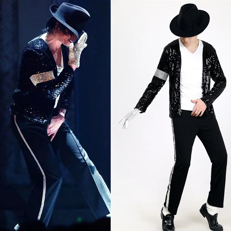 MJ Michael Jackson Coat Billie Jean Jacket Pant Glove Modern Dance Cosplay Costume Adult Clothing Hallowmas Party Cos Set Men