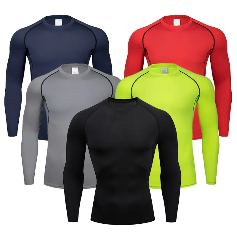 Men Sport T Shirt Fitness Running Shirt Quick Dry Long Sleeve Compression Tops Tee Workout Training Sport Gym Shirt Rashgard Men