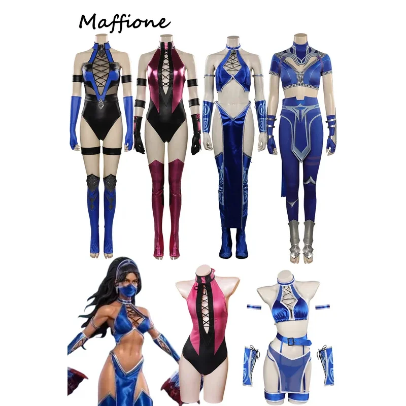 Kitana Mileena Cosplay Costume Game Mortal Kombat Outfit Swimsuits Women Tops Pants Full Set Adult Girls Halloween Carnival Suit