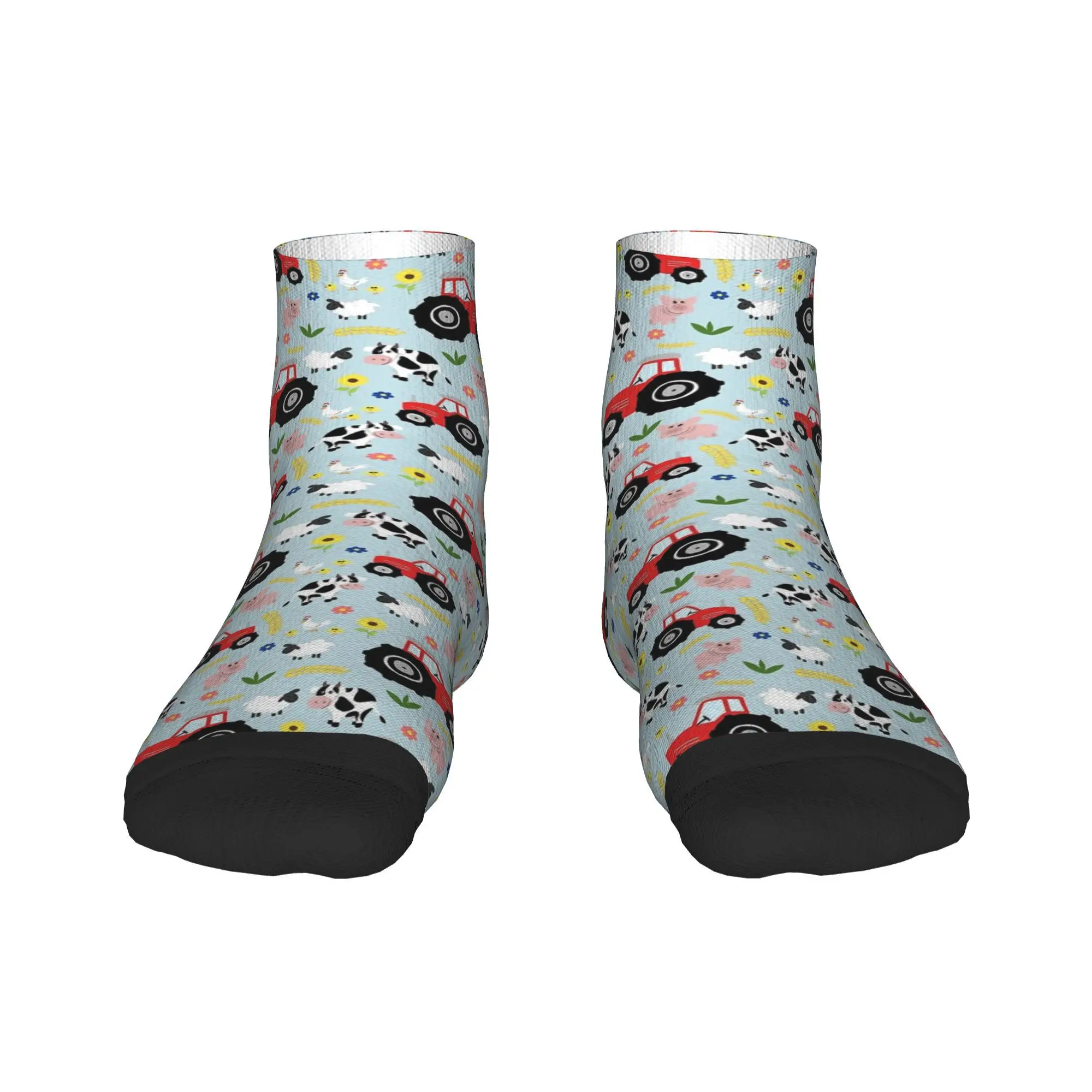 Cute Kids Red Tractor Farm Animal Pattern Socks Harajuku Stockings All Season Socks Accessories for Unisex Birthday Present