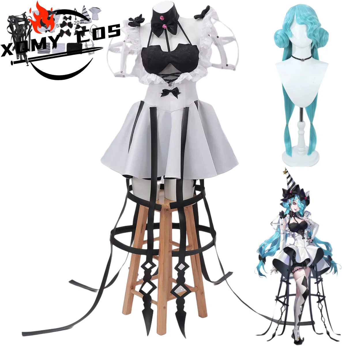 XqGame Path To Nowhere Serpent Cosplay Costume White Princess Dress Lolita Ribbon Wig Woman Sexy Masked Ball Carnival Suit