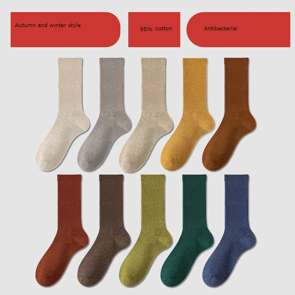 Retro Women Cotton Loose Socks Autumn Winter Knit Solid Color Mid-calf Korean Japanese Student Girls Winter Socks Antibacterial