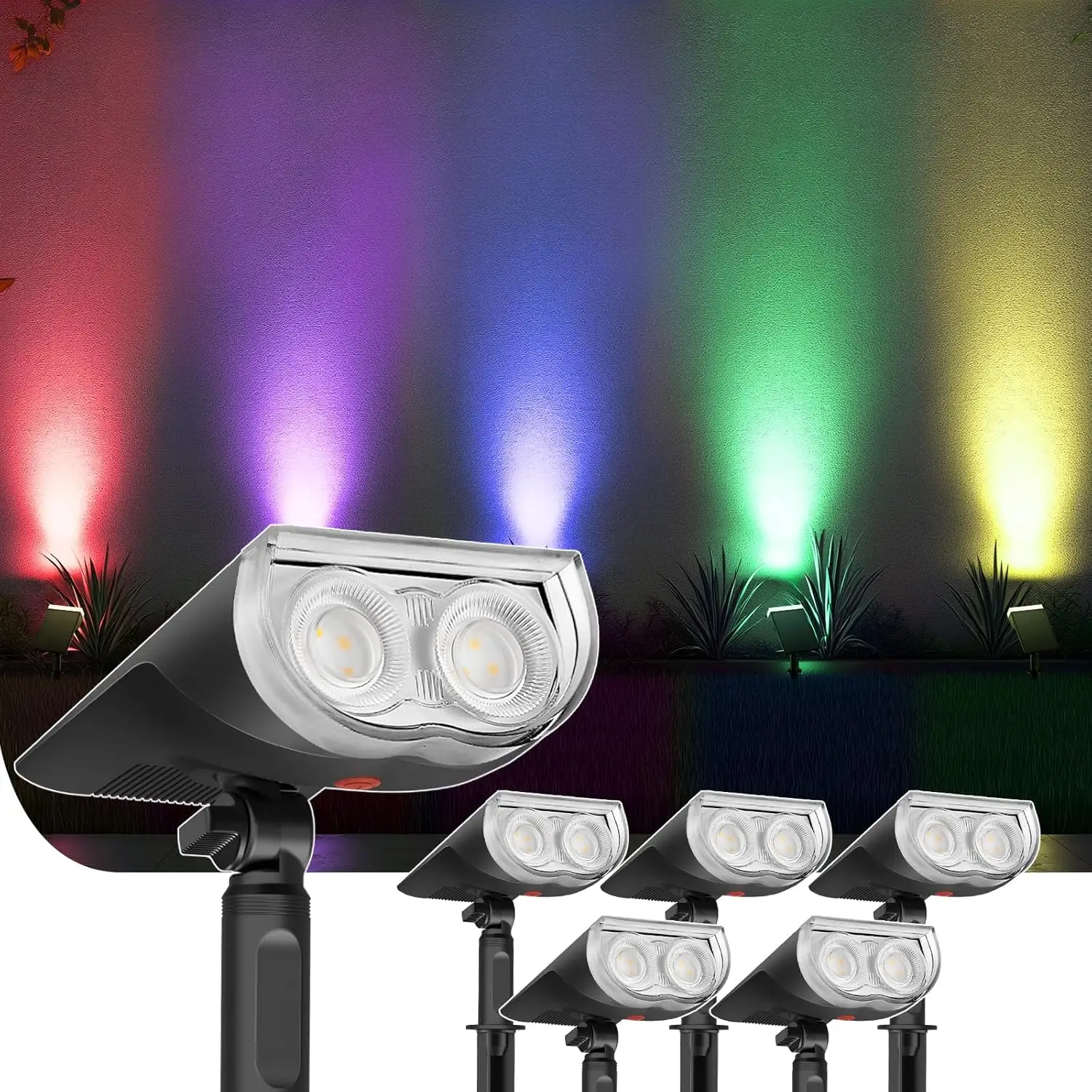 Color Changing Solar Spot Lights, IP67 Waterproof Outdoor Landscape Garden Pathway Walkway Lighting (6 Pack)