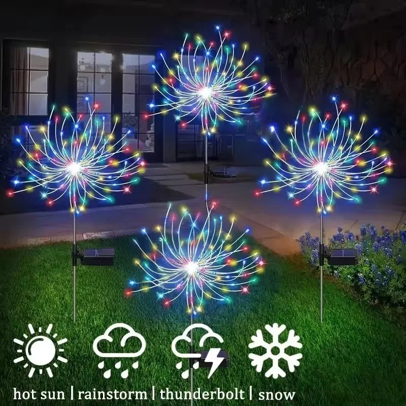 Solar Garden Lights Outdoor Waterproof Solar Firework Lights Decorative Outside for Flowerbed Halloween Christmas Decorations