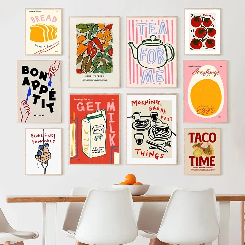 Chillies Poster Chef's Kiss Print Bread Coffee Fruit Illustration Painting Wall Picture Kitchen Aesthetic Decoration Gift Pos