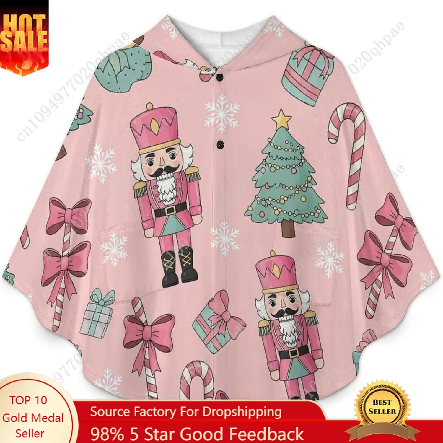 Cozy Flannel Blanket Sweater,Christmas Nutcracker Candy Oversized Hoodie With Pockets For Kids And Teenagers