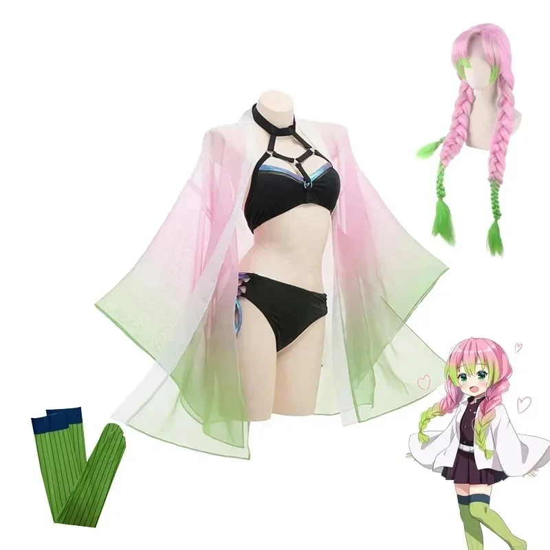 2025 Kanroji Mitsuri Sexy Strand Zomer Bikini Badpak Cosplay Kostuum Vrouwen Badpak Pruik Sokken Volledige Sets