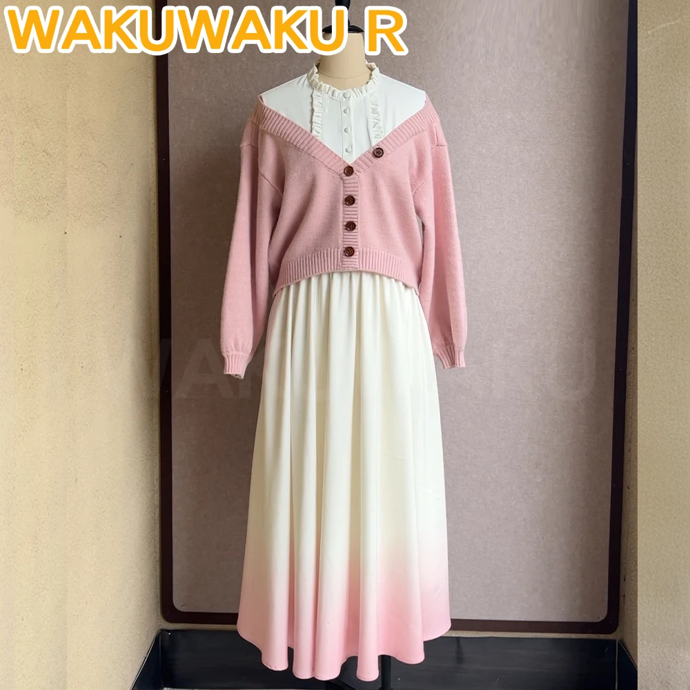 IN STOCK Waguri Kaoruko Cosplay Costume Anime The Fragrant Flower Blooms WakuWaku-R Women Pink Sweater Dress Christmas Cosplay