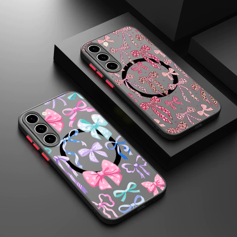 Colorful Bowknots Pattern Case For Samsung Galaxy S26 Ultra S25 S24 Plus S23 S22 S21 FE Magnetic For Magsafe Matte Cover Funda