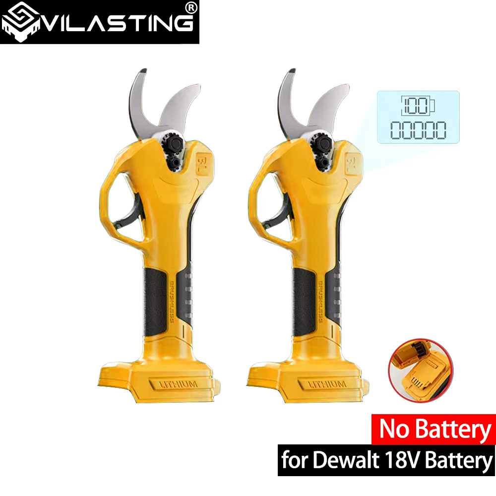 VILASTING Brushless Electric Pruning Shears Garden Tool Pruner 0/1 LED Display Cordless Scissors for Dewalt 18V Battery Pin