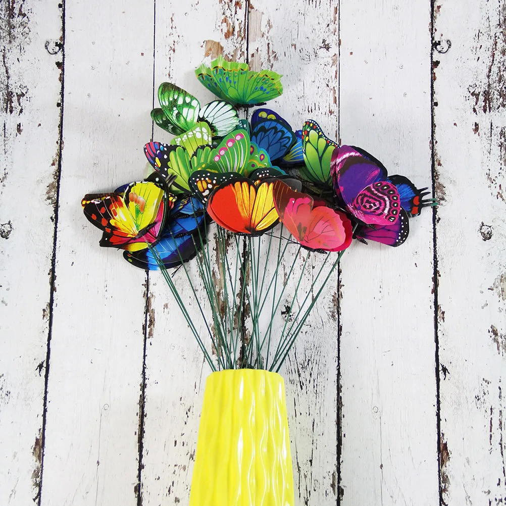 24Pcs Simulation Butterflies Stakes Artificial Ornament Plant Decor for Garden Patio Lawn Flowerpot Indoor Outdoor