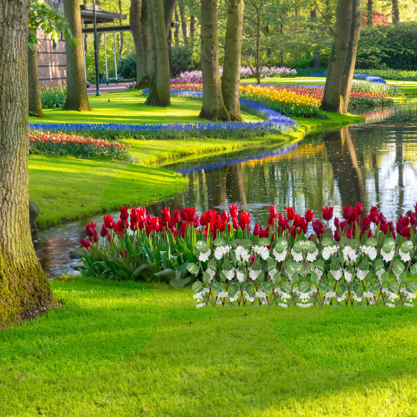 Artificial Privacy Fence Wooden Garden Decorative Lattice Trellis Retractable Faux Flower Screening Outdoor Wall Plant