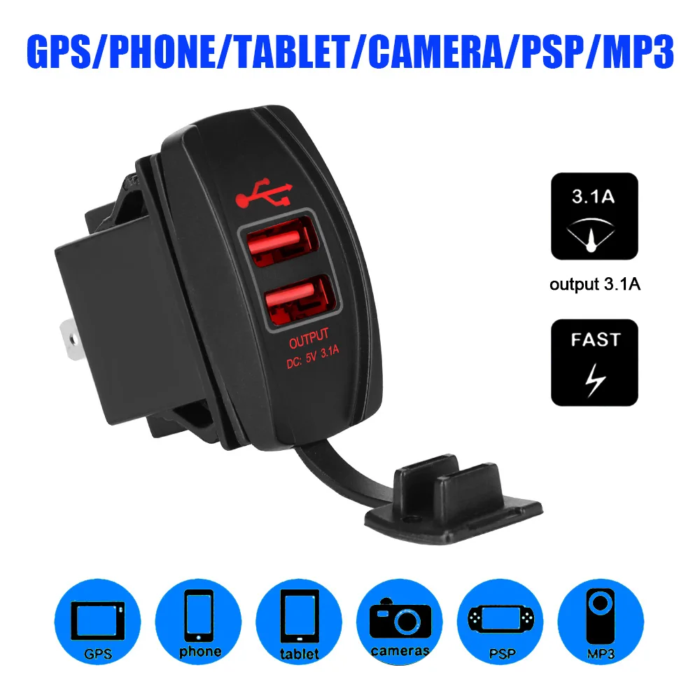 Universal for Car RV Camper Caravans Dual USB Ports Dustproof Phone Charger Waterproof Car Charger 5V 3.1A LED Auto Adapter