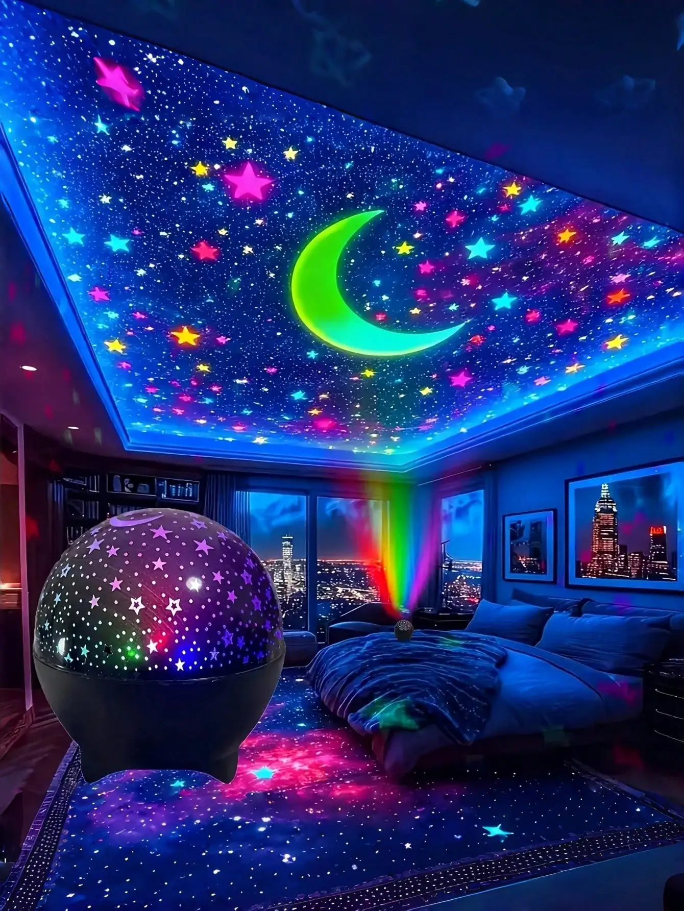Voice Control Starry Sky Projection Lamp, Color Changing USB Night Light for Home Holiday Gift