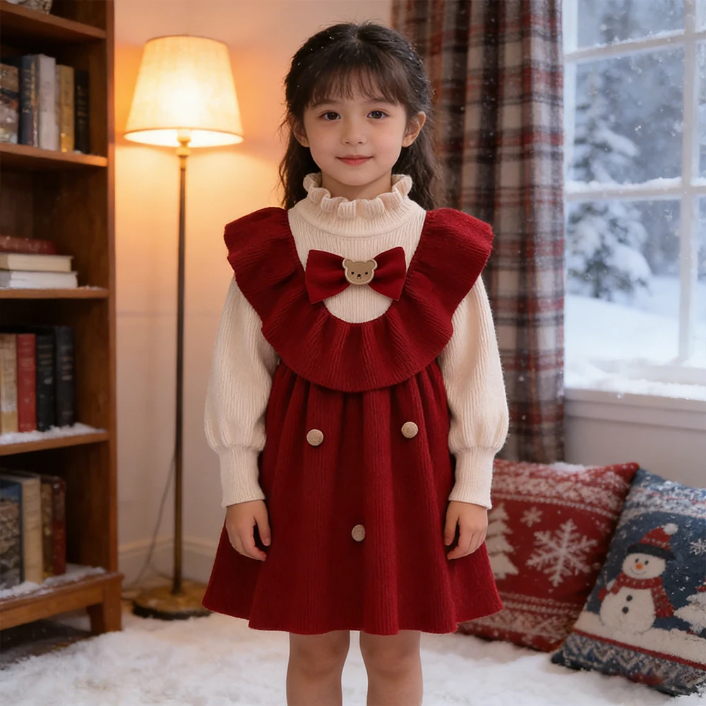Baby Girl Clothes Autumn Winter Warm Children's Clothing Knit New Year Dress For Girls Party Dresses Kids Red Birthday Dress