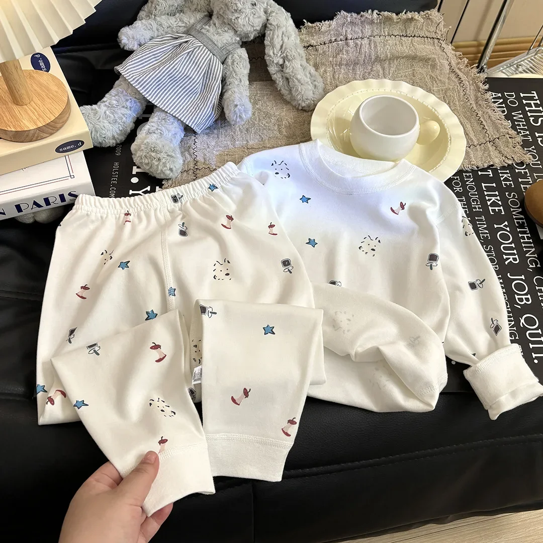Children Underwear Sets Spring 1-12Y Kids A-class Pure Cotton Printed Pajamas Girl Boy 2pcs Boneless Seaming Outfits