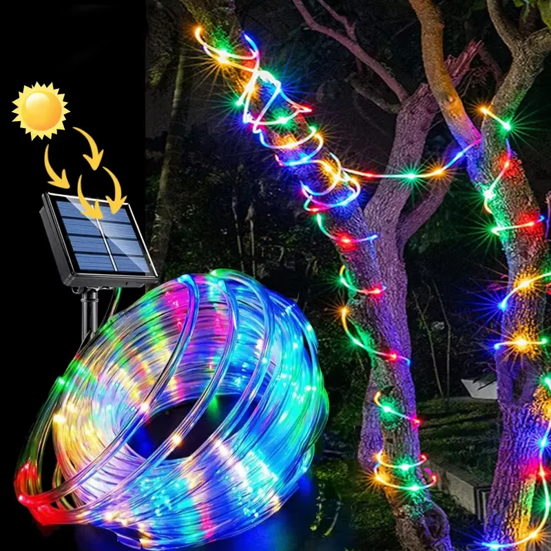 Solar Powered LED String Lights 8 Modes Outdoor Fairy Lights Garden Decoration Camping Tree Flower Garland Wedding Lighting Lamp