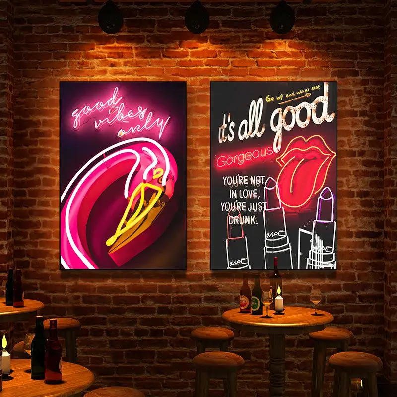 Bar decoration painting Cyberpunk Internet cafe wall LED light hanging painting E-sports room KTV atmosphere Neon light mural